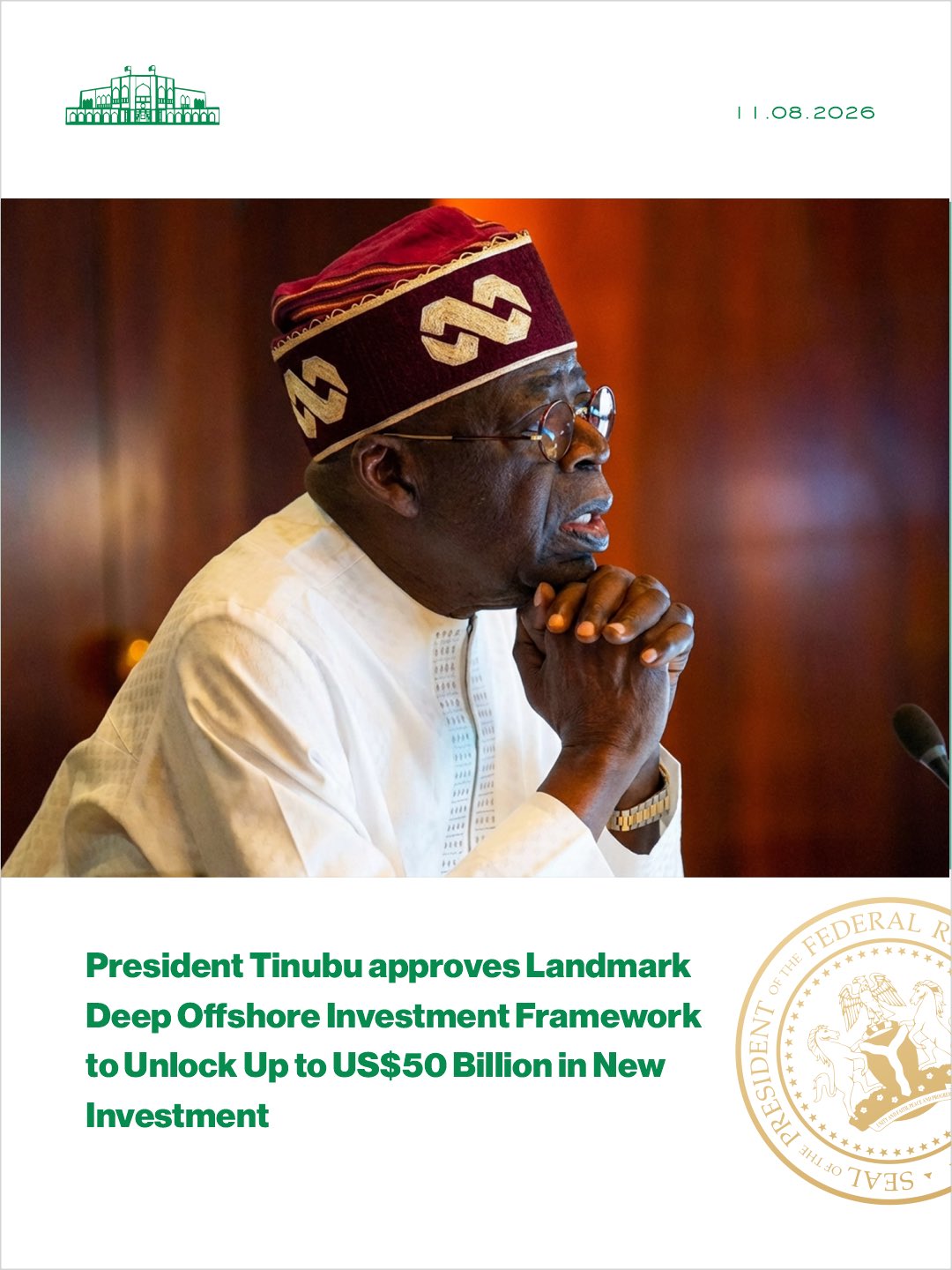 Tinubu Signs Executive Order to Unlock $50 Billion Deep Offshore Energy Boom